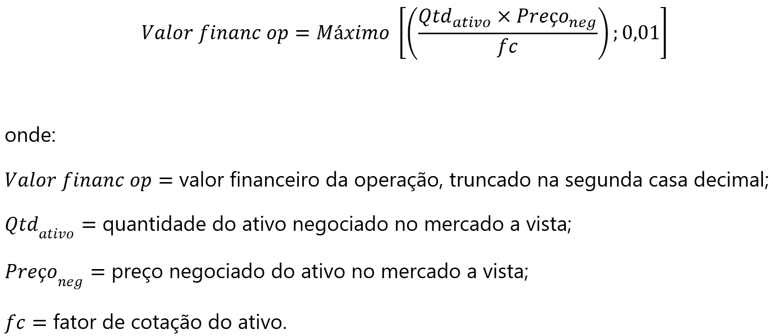 Formula do valor financeiro operacional