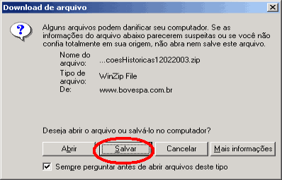 Imagem de uma janela de download do windows com a opção Salvar destacada com um circulo vermelho