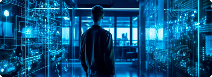 Uma pessoa olhando para um data center