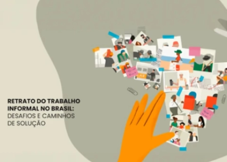 Imagem com mapa do brasil. Está escrito retrado do trabalho informal no Brasil